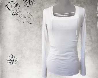 Square neck criss cross tie top,  extra long sleeves, woman knit wear