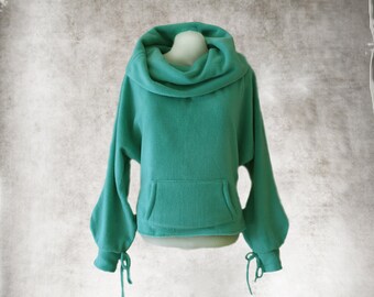Cowl Neck Wide/women Green Top/fleece 
