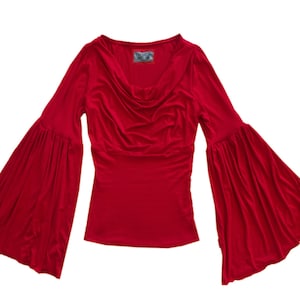 Woman drape neck top, big bell long sleeve, empire waistline, Tratgirl