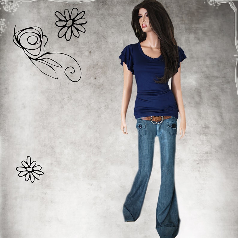 Short Sleeve Double Ruffle, V Neck, Pull Over Top, Woman Dressy Wear ...