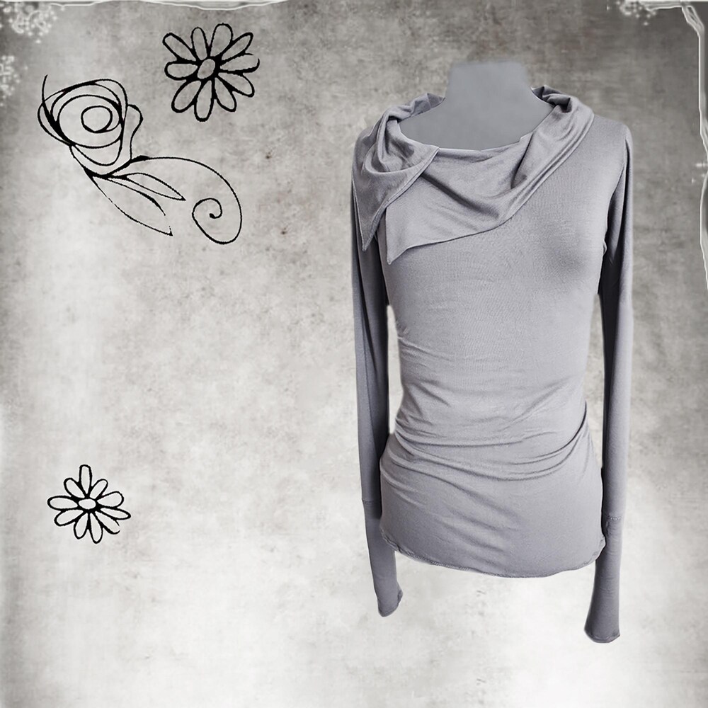 Metroz Style Split Cowl Neck Top, Extra Long Sleeves, Pull Over Top, Tratgirl