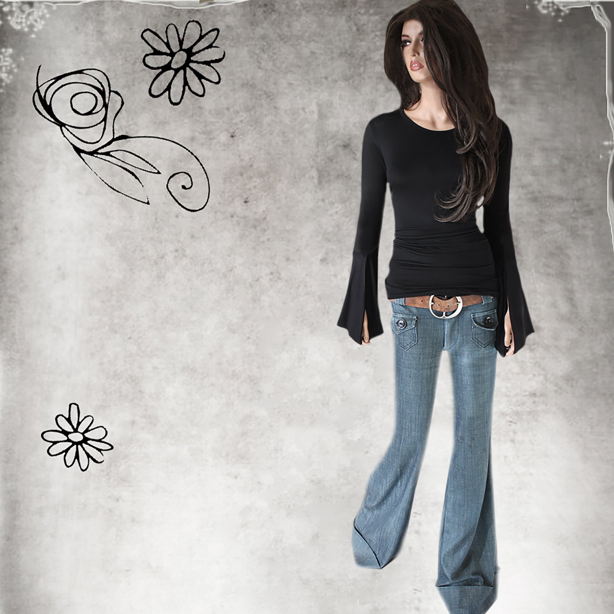 Cuff Flare Top, Extra Long Sleeve, Crew Neck, Fashion Top