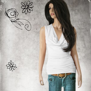 Woman drape neck top, sleeveless knit tank
