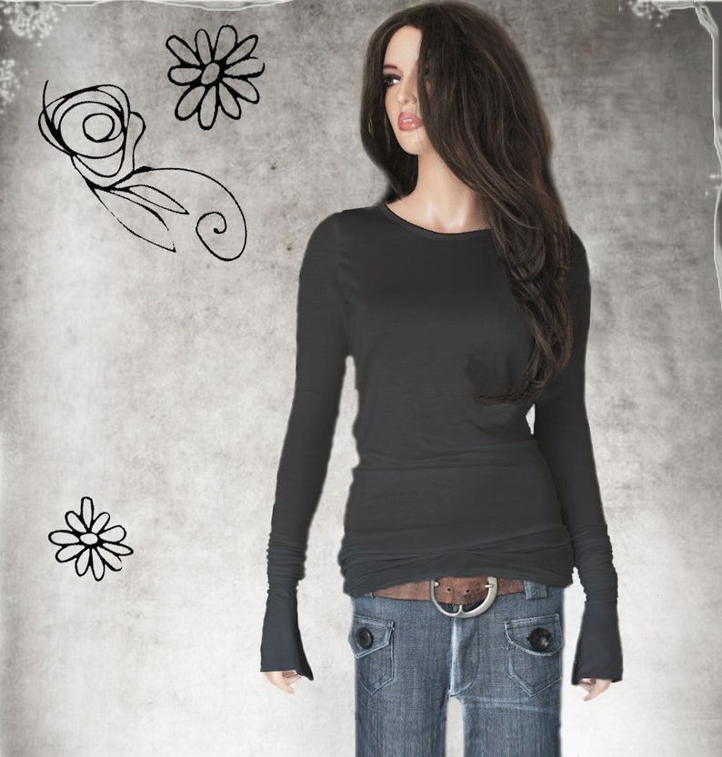 Cuff Flare Top Extra Long Sleeve Scoop Neck Woman Etsy