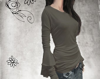 Cascade sleeve top: extra long sleeve crew