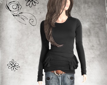 Women hip peplum top: extra long sleeve