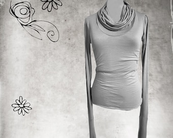 Cowl neck woman, extra long sleeves optional, pull over knit woman, office attire, Tratgirl