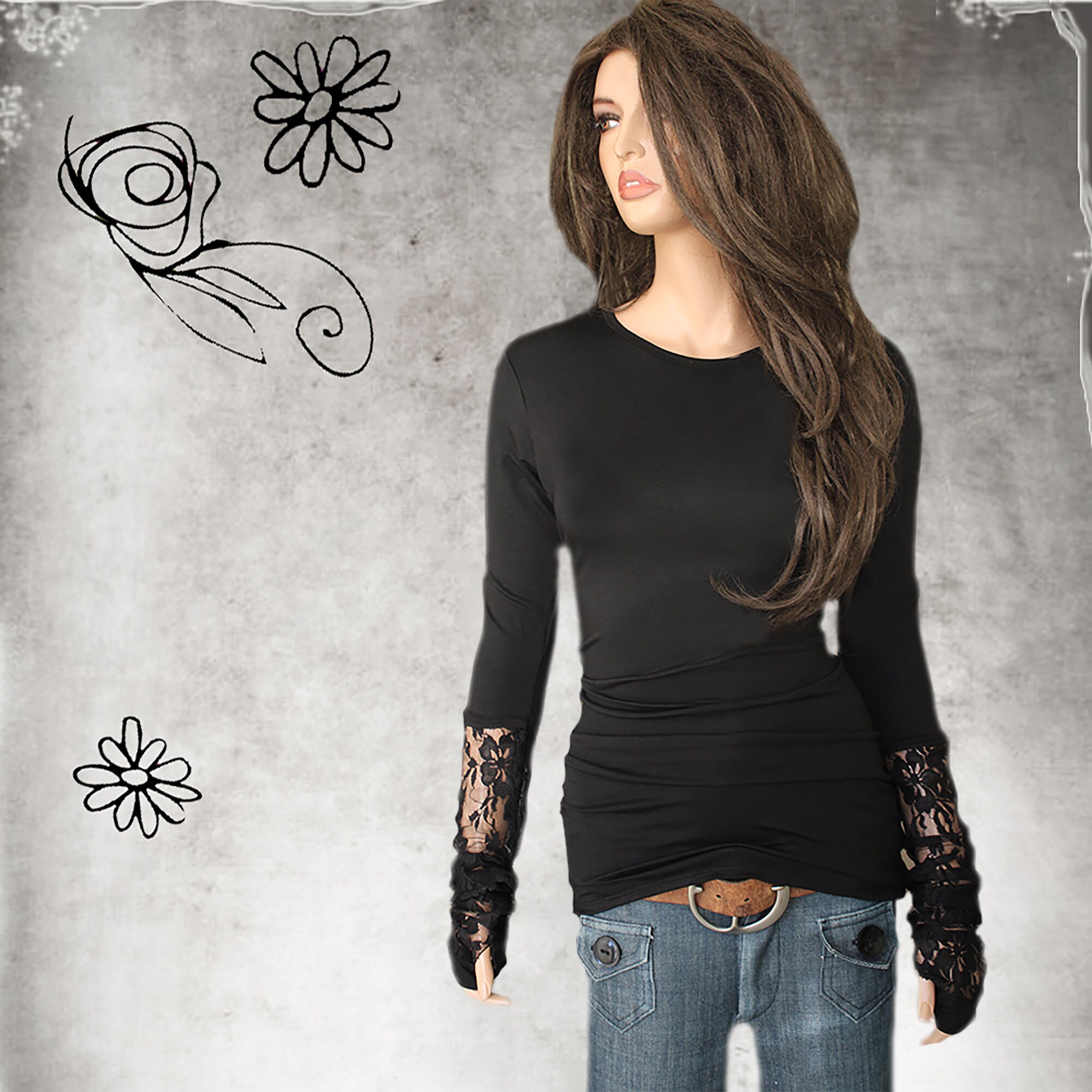 Long Sleeve Black Lace Top 