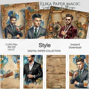 Pack de papier numérique Gentleman Explorer 12 x 12, motifs de voyage masculins vintage, album de scrapbooking, téléchargement immédiat