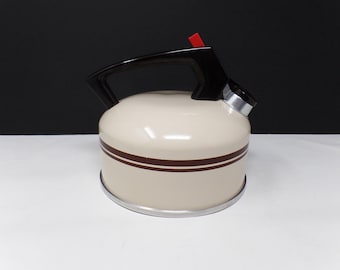 Vintage Mirro whistling Tea Kettle new old stock beige brown aluminum