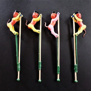 4 Vintage Monkey on a Stick Toys - Etsy
