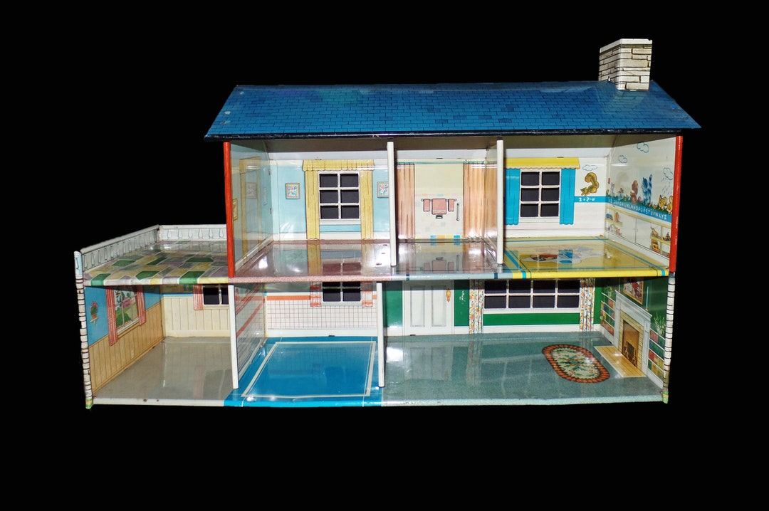 Vintage Marx Metal Dollhouse Furniture Figures Tin Litho Doll House Etsy