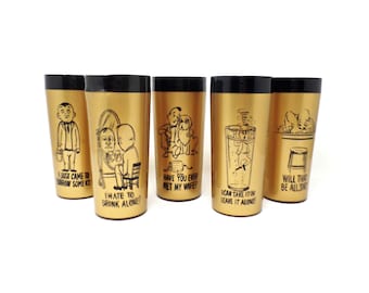 Mid-century tumblers set of 5 plastic drinking glasses funny problem drinker