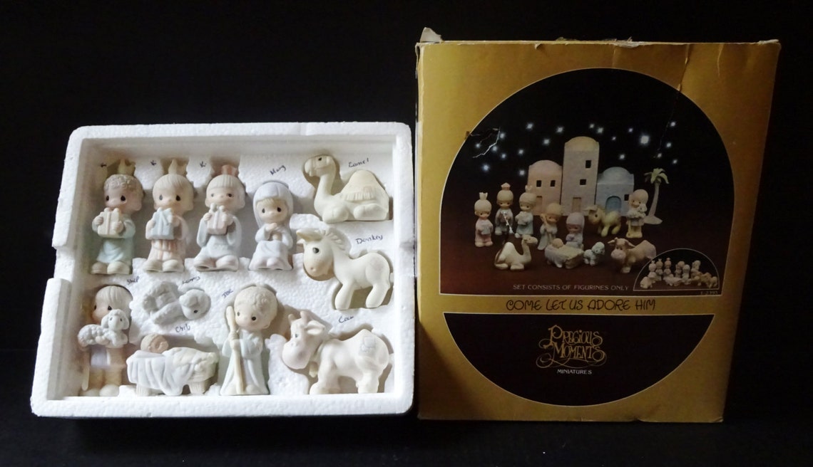 Precious Moments nativity set vintage Christmas miniatures in Etsy