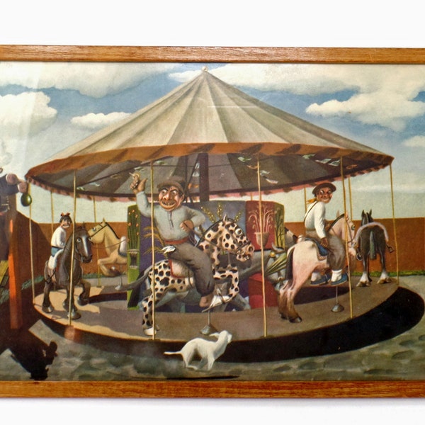 Vintage F Molina Campos print Merry-go-round carousel Ya Van Sais De Upa