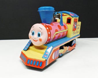 Vintage tin litho friction toy train Diaya Animal Land Choo Choo Japan
