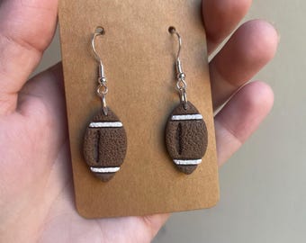 Polymer Clay Football Earrings: Gold or Silver Hooks, Game Day Jewelry