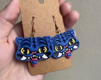 Derpy Tiger Earrings: Handmade Polymer Clay K-Pop Anime Jewelry