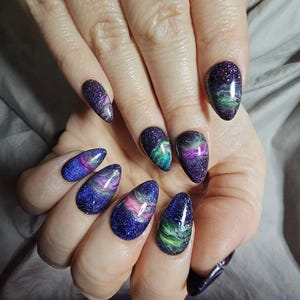 Galaxy Press on Nails Reusable Luxury cateye gel nails