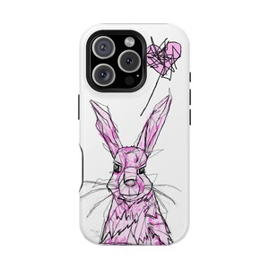 Pink Rabbit Magnetic Phone Case, Unique Rabbit Design, Gift for Animal Lovers, Customizable Tough Case, Phone Accessory for Teens