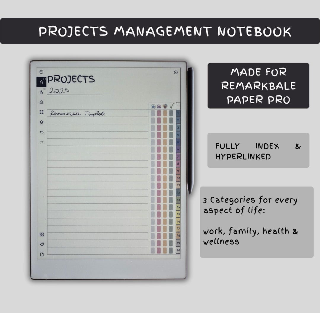 Project Management Planner for Remarkable Paper PRO | Interactive PDF ...