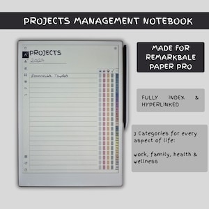 Projektmanagement-Planer für reMarkable paper PRO | Interaktives PDF | 20 Projektaufgabenlisten
