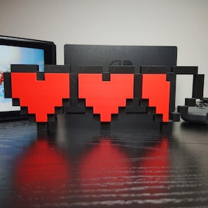 Legend of Zelda Hearts Sign 7.5in video game logo sign (3D printed, decor, videogame, gift, Zelda, gaming, shelf art, heart container, PLA)