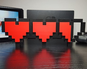 Legend of Zelda Hearts Sign 7.5in video game logo sign (3D printed, decor, videogame, gift, Zelda, gaming, shelf art, heart container, PLA)