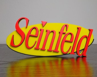 Seinfeld Logo Sign ~6in ~8in ~10in Display Piece (3D printed, retro tv, sitcom fan art, wall art, shelf decor, gift, lightweight)