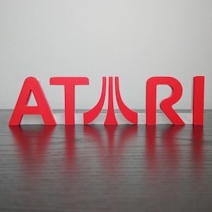 Atari Logo Sign ~7.75in Video Game Decor (3D printed, gamer, game room, gaming, gift, decor, videogame, retro, shelf display)