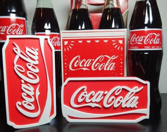 Coca-Cola Can Logo Sign ~5.25in Shelf Decor (3D printed, decor, soda logo, retro display, kitchen sign, wall art, cola, vintage, office)