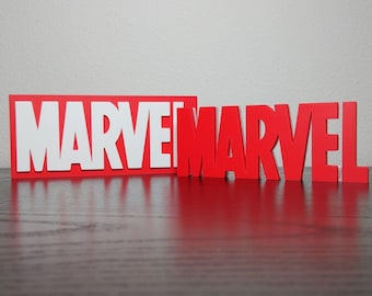 Marvel Style Logo Sign ~6 - 5.5in Display (3D printed, superhero, decor, gift, marvel, comic fan, display sign, PLA, wall art, geek)
