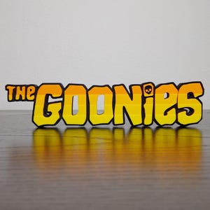 The Goonies Logo Sign ~6.75in Retro Display (3D printed, fan art, movie decor, shelf sign, 80s vibes, wall art, sloth)