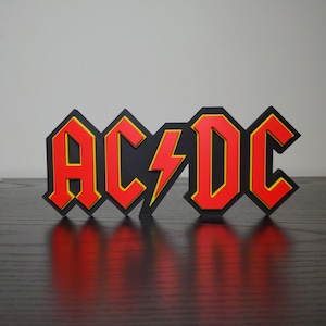 AC/DC Logo Sign ~6.75in Rock Band Wall Art (music decor, band fan art, shelf display, 3d printed sign, retro wall art, office, gift)