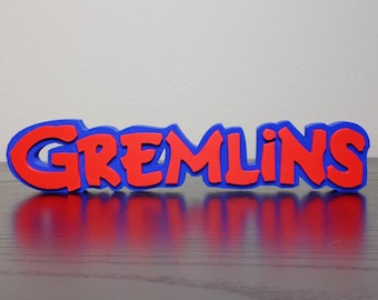 Gremlins Logo Sign 7in Retro Movie Display Piece (gizmo, shelf sign, horror, halloween, monster patch, golden age of movies)
