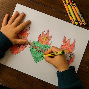 Hearts Of The Holy Family Coloring Page, Sacred Heart Coloring Page, Catholic Coloring Pages -Digital Download-