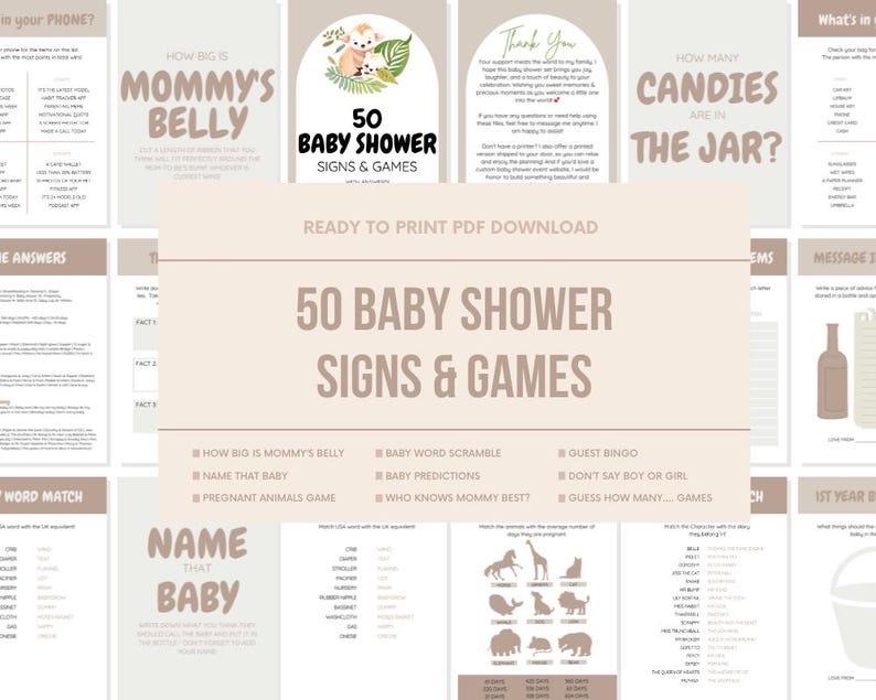 Brown Baby Shower Signs &amp; Printable Games | PDF Instant Download ...