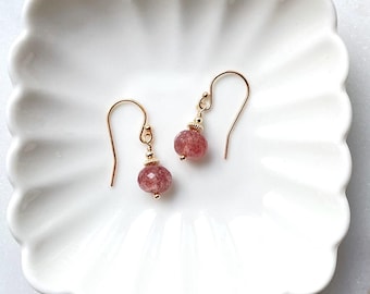 Strawberry Quartz Dangle Earrings, 14k Gold Filled, red drop earrings, ear wires