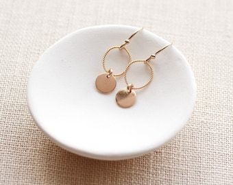 JANE - dainty 14k gold filled earrings, delicate dangle earrings, disc, open circle, gift