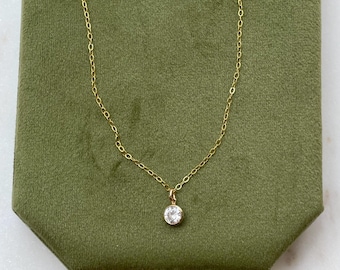 Cubic zirconia pendant necklace, 14k gold filled, small charm, dainty jewelry