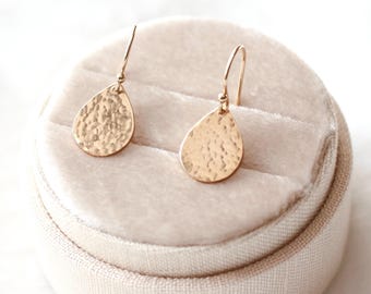 Hand Hammered 14k Gold Filled Teardrop Earrings, Minimalist Dangle Jewelry