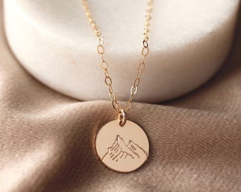 14k Gold Filled Mountain Necklace, Hand Stamped Nature Jewelry