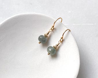 Moss Aquamarine Dangle Earrings, 14k Gold Filled, Blue Green Gemstone Drops