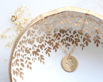 Hand Stamped Tulip Disc Necklace, 14k Gold Filled Everyday Jewelry