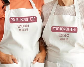 Mother Daughter Apron Mockup: Two-Person White Apron Set (Digital Download)