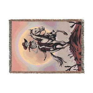 Skeleton Cowboy Throw Blanket, Gothic Horse Rider Blanket, Spooky Western Halloween Decor, Skull Cowboy Gift, Dark Aesthetic Blanket