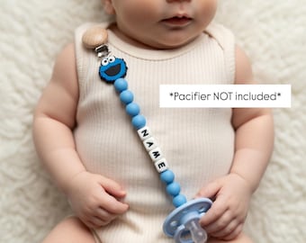Sesame Street Elmo & Cookie Monster Beaded Pacifier Clip – Personalized Baby Binky Holder