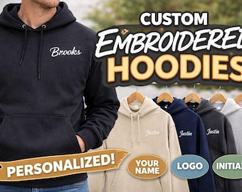 Custom Embroidered Hoodie | Personalized Hoodie with Name or Logo | Unisex Heavyweight Hoodie | Gift for Him & Her
