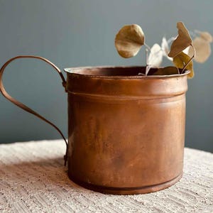 Vintage Patina Copper Vessel with Large Handle