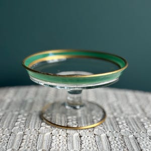 Gold and Green Rimmed Pedestal Dish
